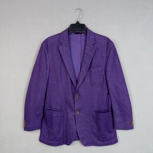 Q Blazer Mens Large Purple Knit Two Button Patch Pocket Jacket Casual Stretch